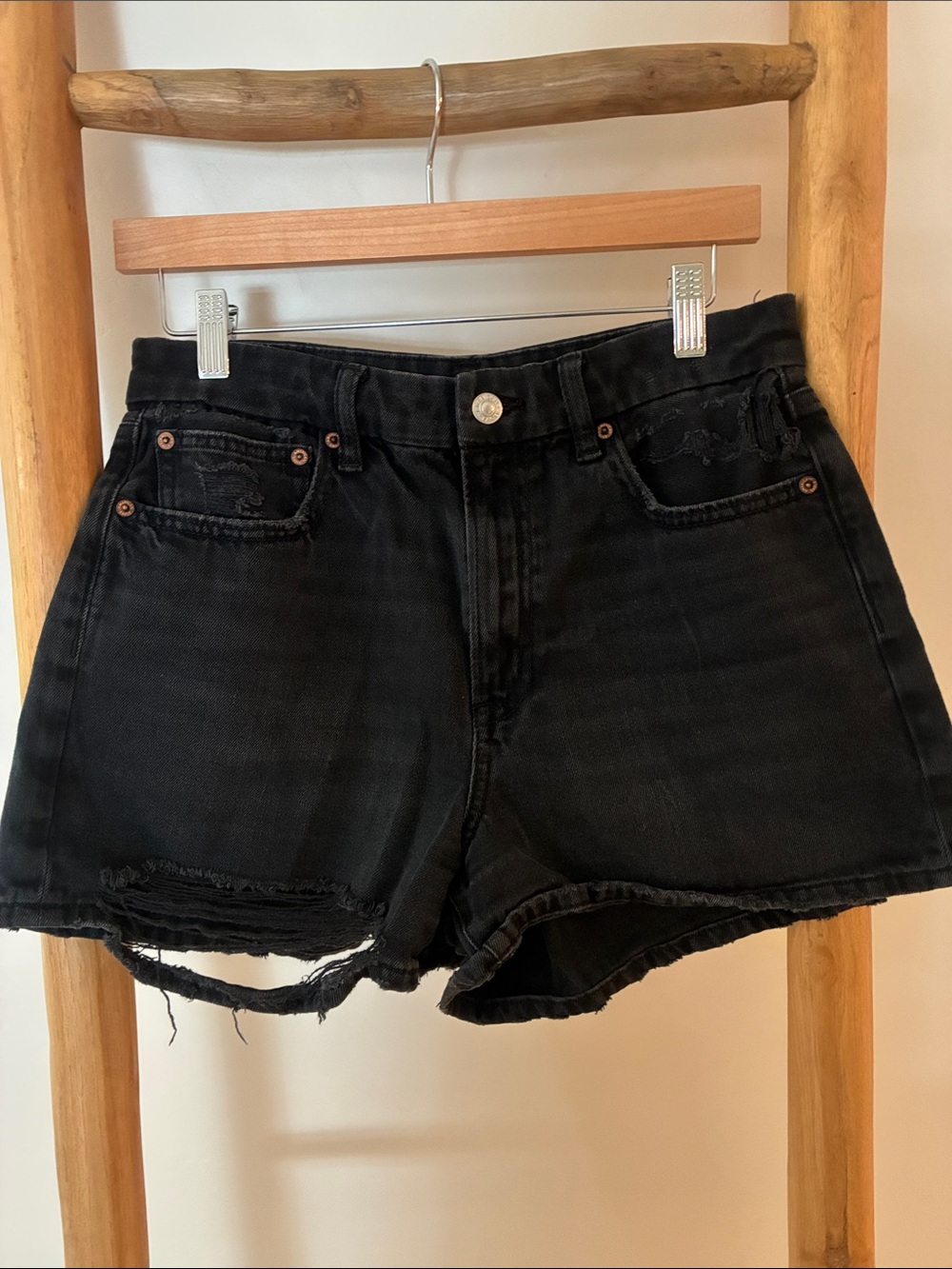 American Eagle Outfitters Black High-Rise Distressed Jean Shorts